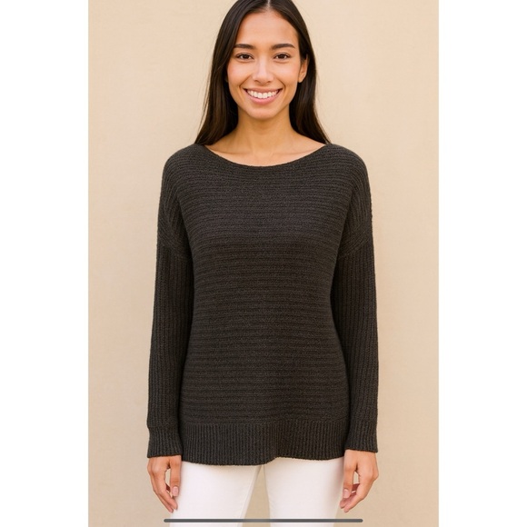 THEORY SWEATER S 100% CASHMERE SCOOP NECK RIBBED CLASSIC COZY CHIC PREPPY GRAY - Picture 1 of 12